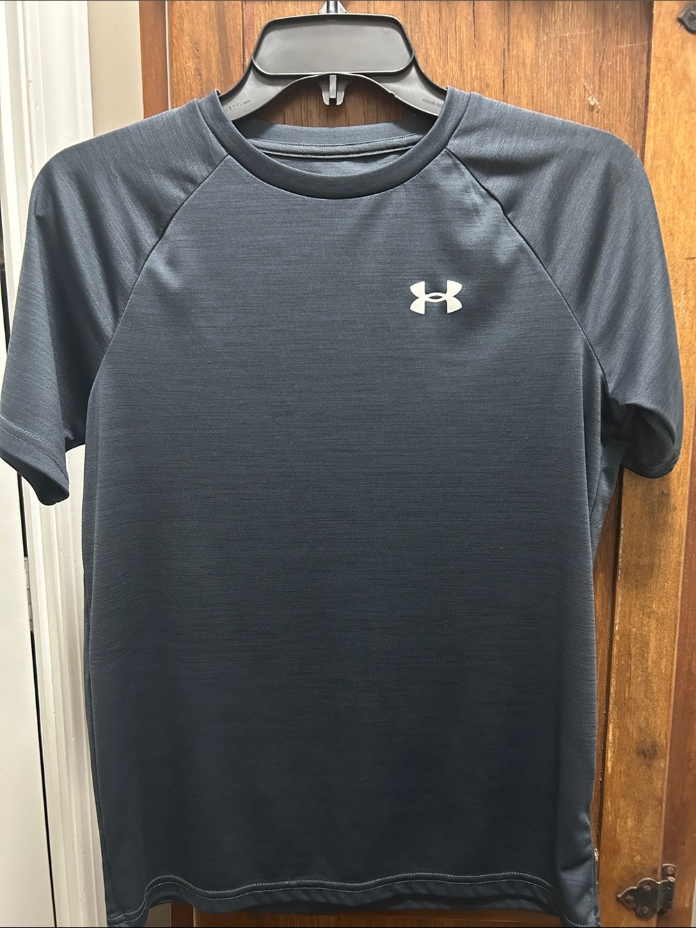 Under Armour YL Gray Short Sleeve Performance Tee with White Logo